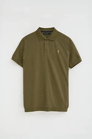 Dark-khaki cotton-linen polo shirt with Rigby Go embroidery - Image 5