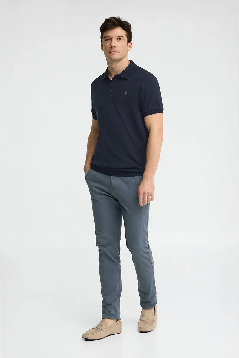 Navy-blue cotton-linen polo shirt with Rigby Go embroidery - Image 3