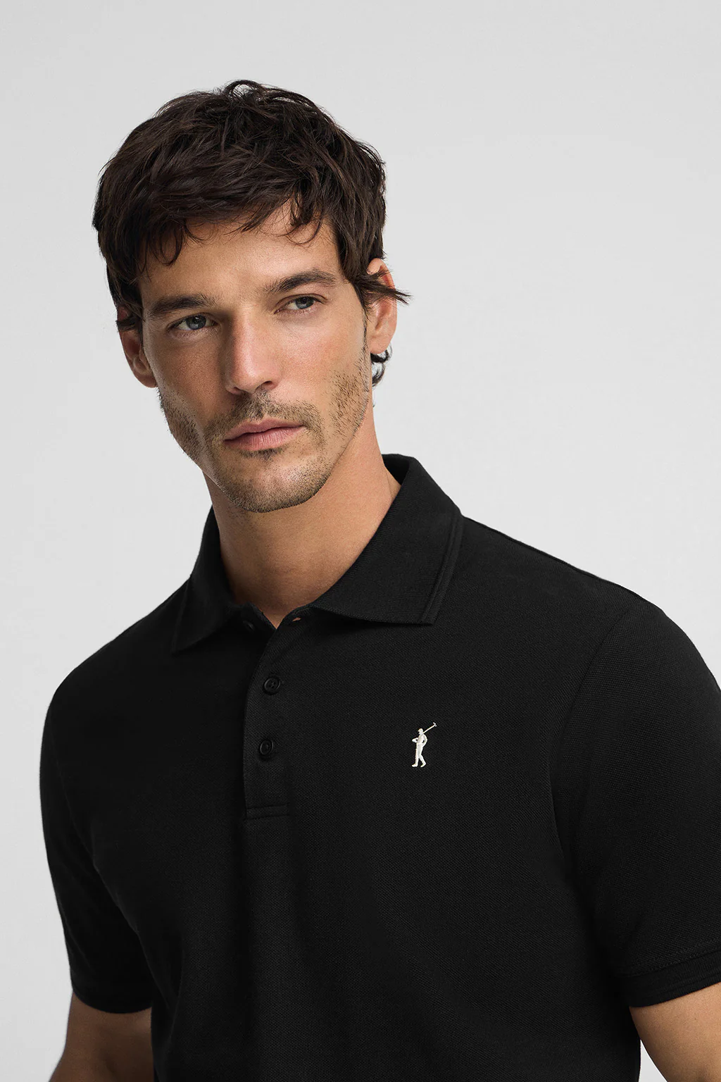 Black pique polo shirt with Rigby Go embroidered logo - Image 2