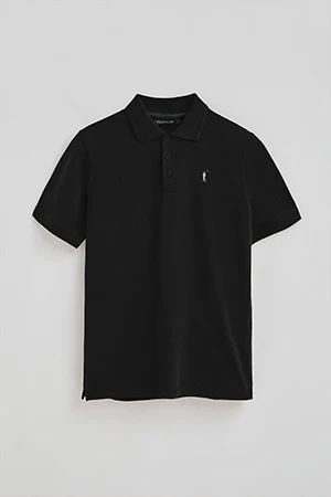 Black pique polo shirt with Rigby Go embroidered logo - Image 9