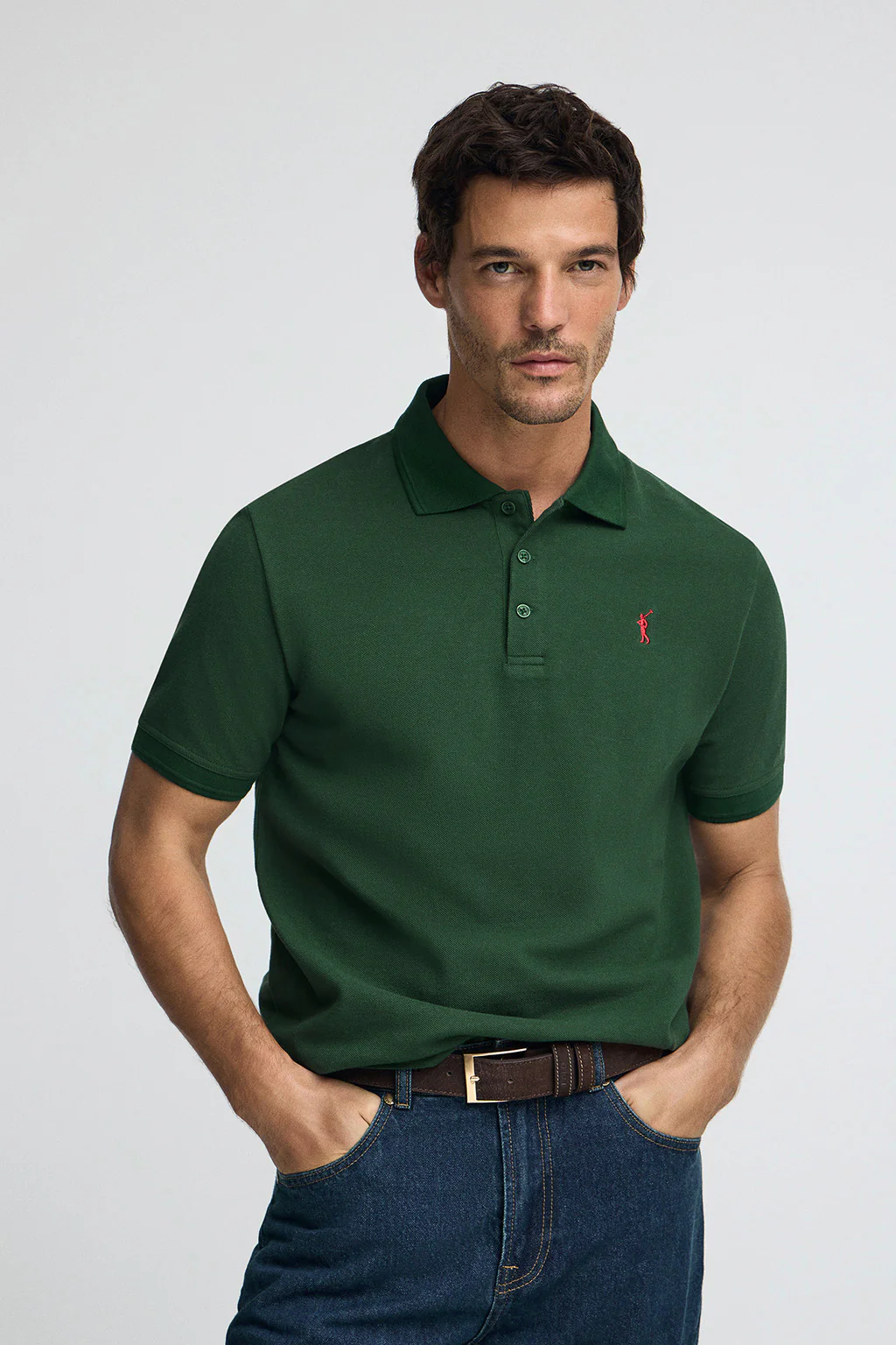 Bottle-green pique polo shirt with Rigby Go embroidered logo - Image 2