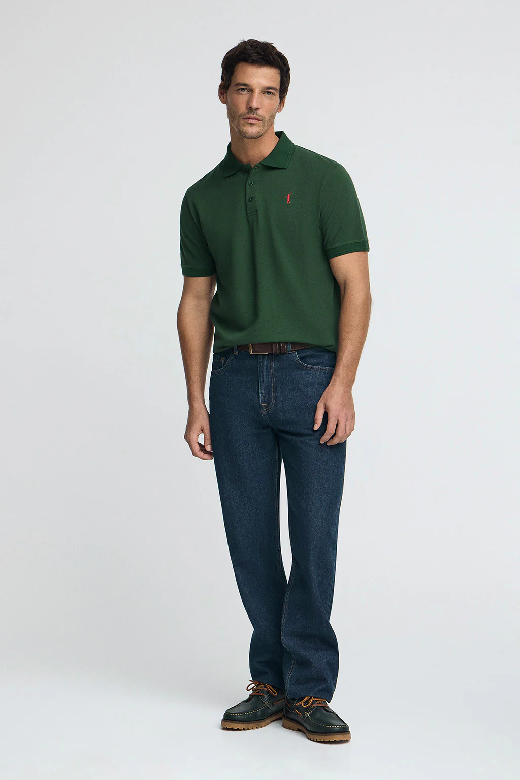 Bottle-green pique polo shirt with Rigby Go embroidered logo - Image 3