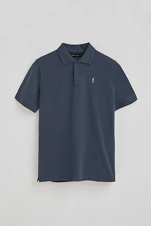 Denim-blue pique polo shirt with Rigby Go embroidered logo - Image 8
