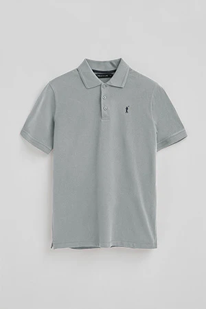 Blueish-grey pique polo shirt with Rigby Go embroidered logo - Image 8