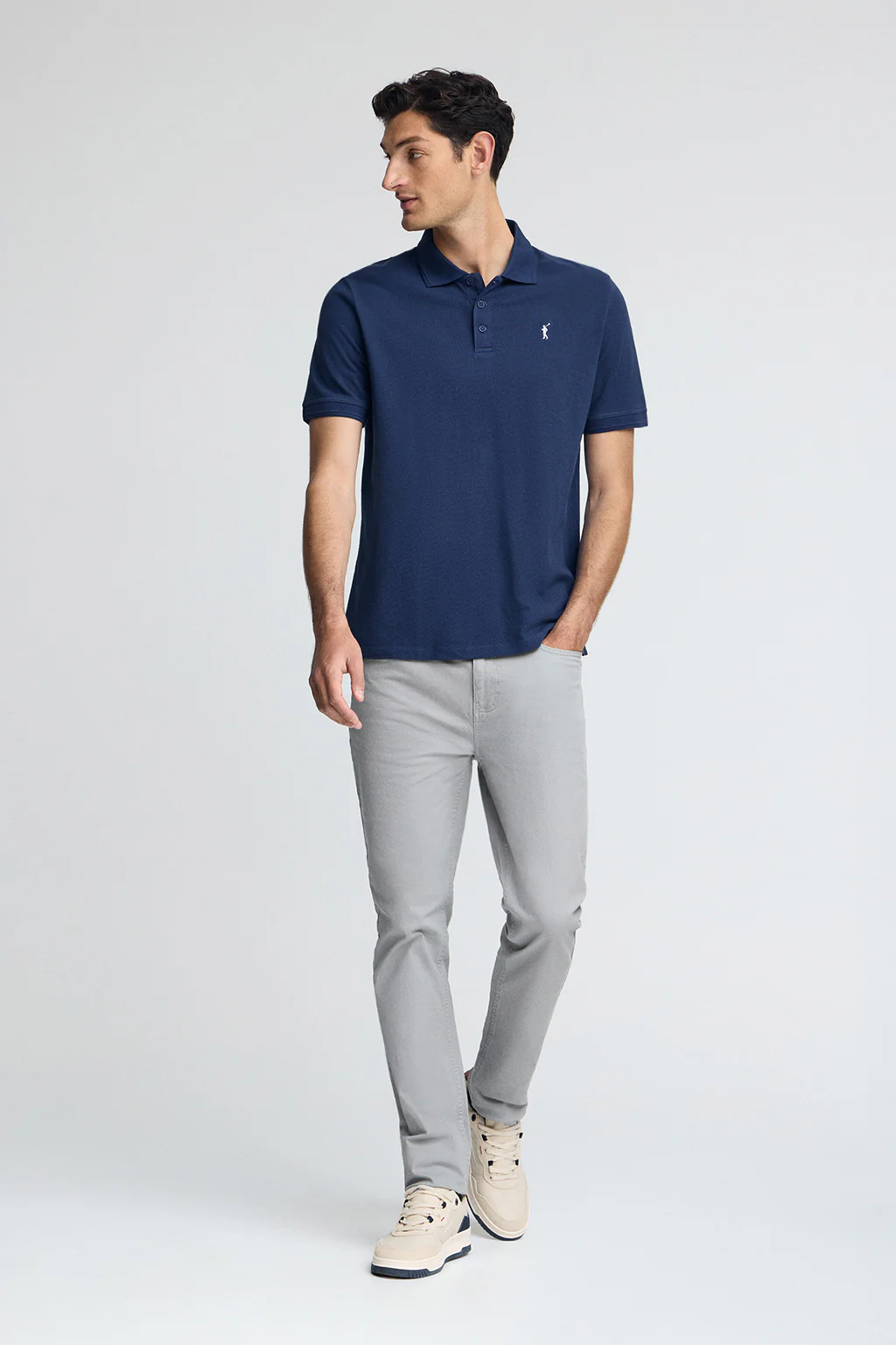 Indigo-blue pique polo shirt with Rigby Go embroidered logo - Image 3