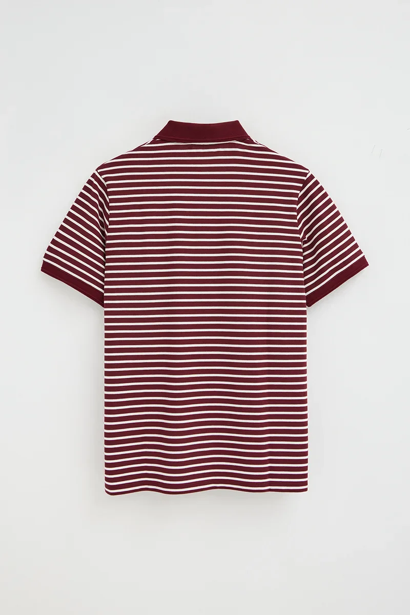 Striped polo shirt in maroon and nude with Rigby Go embroidered logo - Image 3
