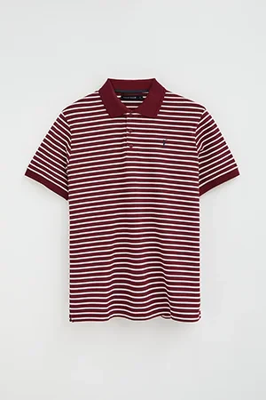 Striped polo shirt in maroon and nude with Rigby Go embroidered logo - Image 4