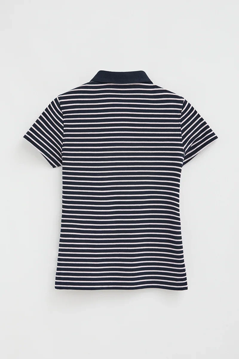 Striped slim-fit polo shirt in navy blue and light pink with Rigby Go embroidery - Image 8