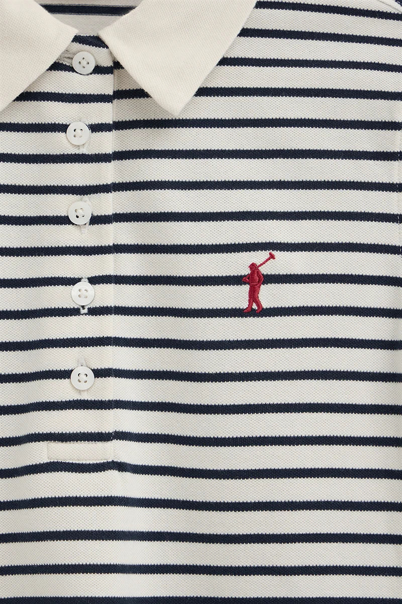 Striped slim-fit polo shirt in nude and navy blue with Rigby Go embroidery - Image 7