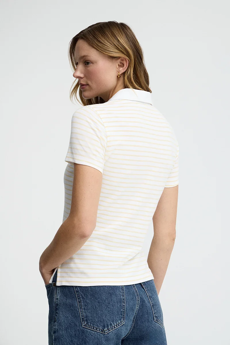 Striped slim-fit polo shirt in white and pastel yellow with Rigby Go embroidery - Image 4