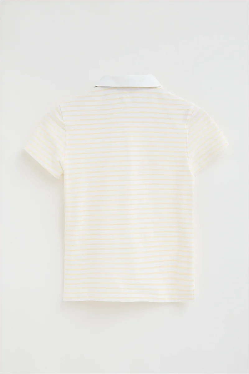 Striped slim-fit polo shirt in white and pastel yellow with Rigby Go embroidery - Image 7