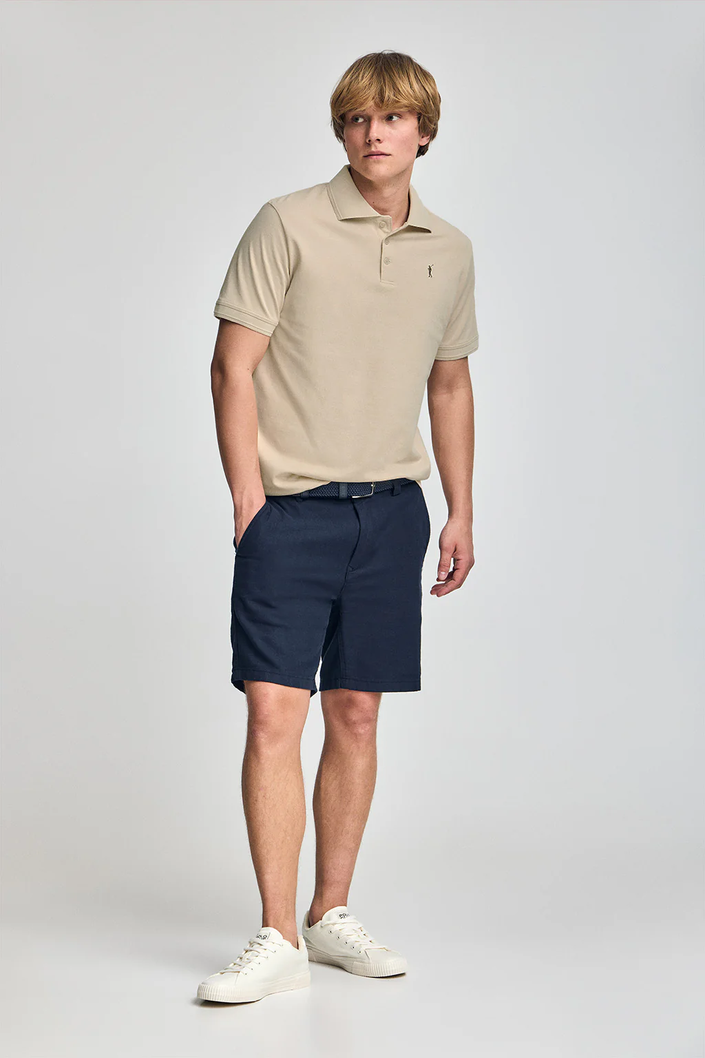 Beige short-sleeve polo shirt with three buttons and Rigby Go embroidered logo - Image 3
