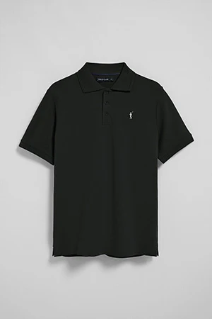 Black short-sleeve polo shirt with three buttons and Rigby Go embroidered logo - Image 9