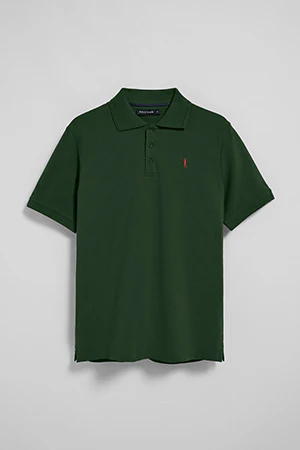 Bottle-green short-sleeve polo shirt with three buttons and Rigby Go embroidered logo - Image 9