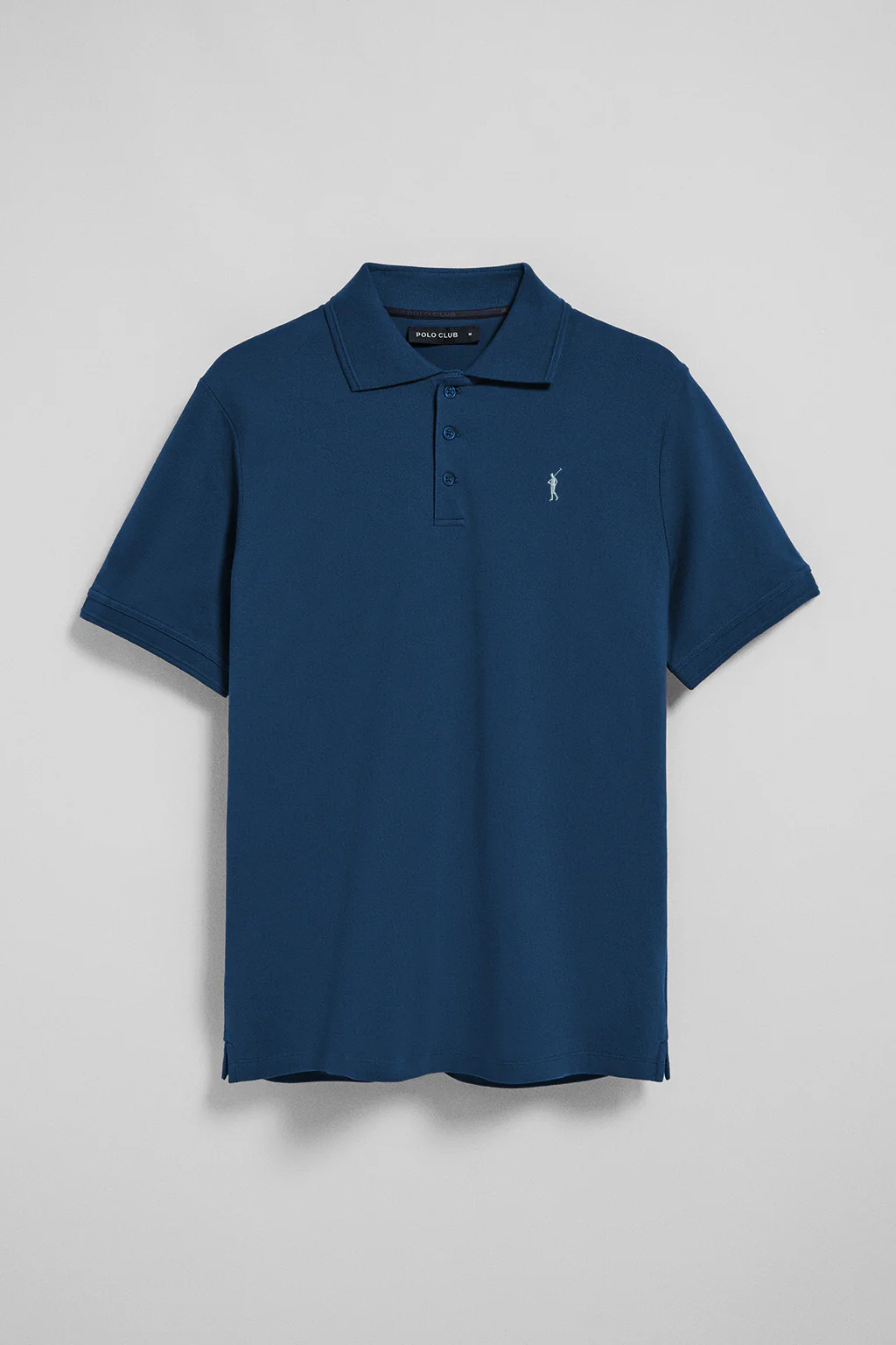 Indigo-blue short-sleeve polo shirt with three buttons and Rigby Go embroidered logo - Image 6