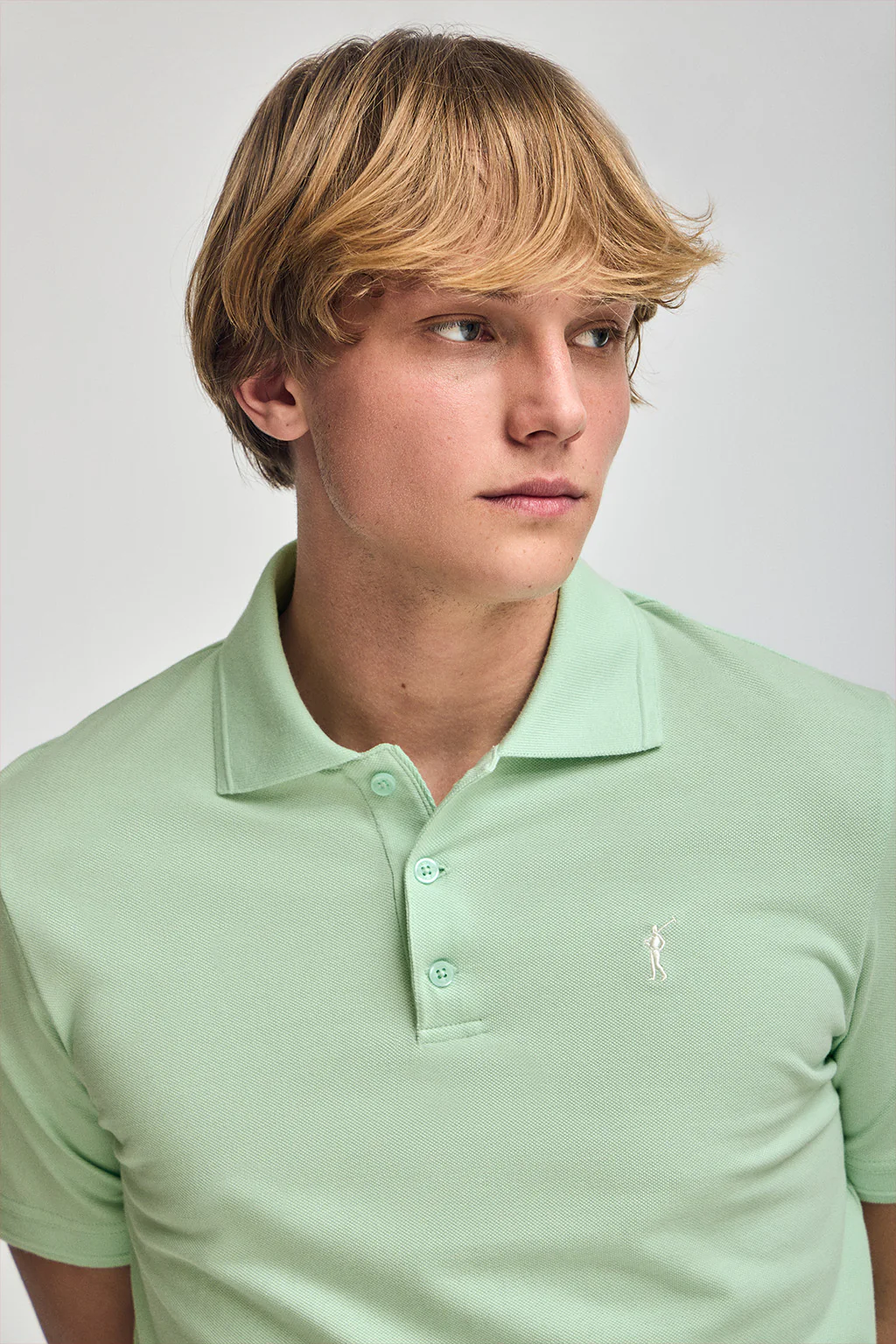 Mint short-sleeve polo shirt with three buttons and Rigby Go embroidered logo - Image 3