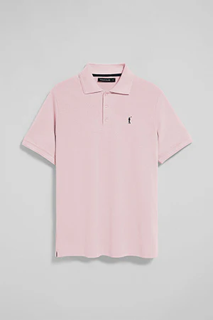 Pink short-sleeve polo shirt with three buttons and Rigby Go embroidered logo - Image 9