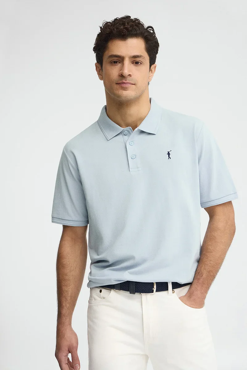 Light-blue short-sleeve polo shirt with Rigby Go embroidered logo - Image 2