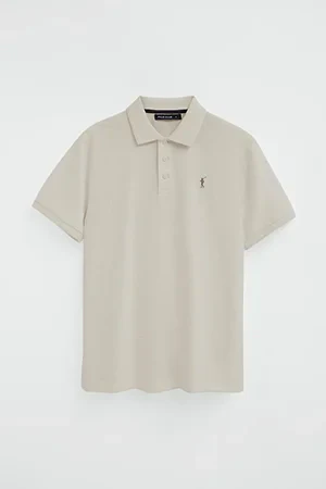 Beige short-sleeve polo shirt with Rigby Go embroidered logo - Image 10