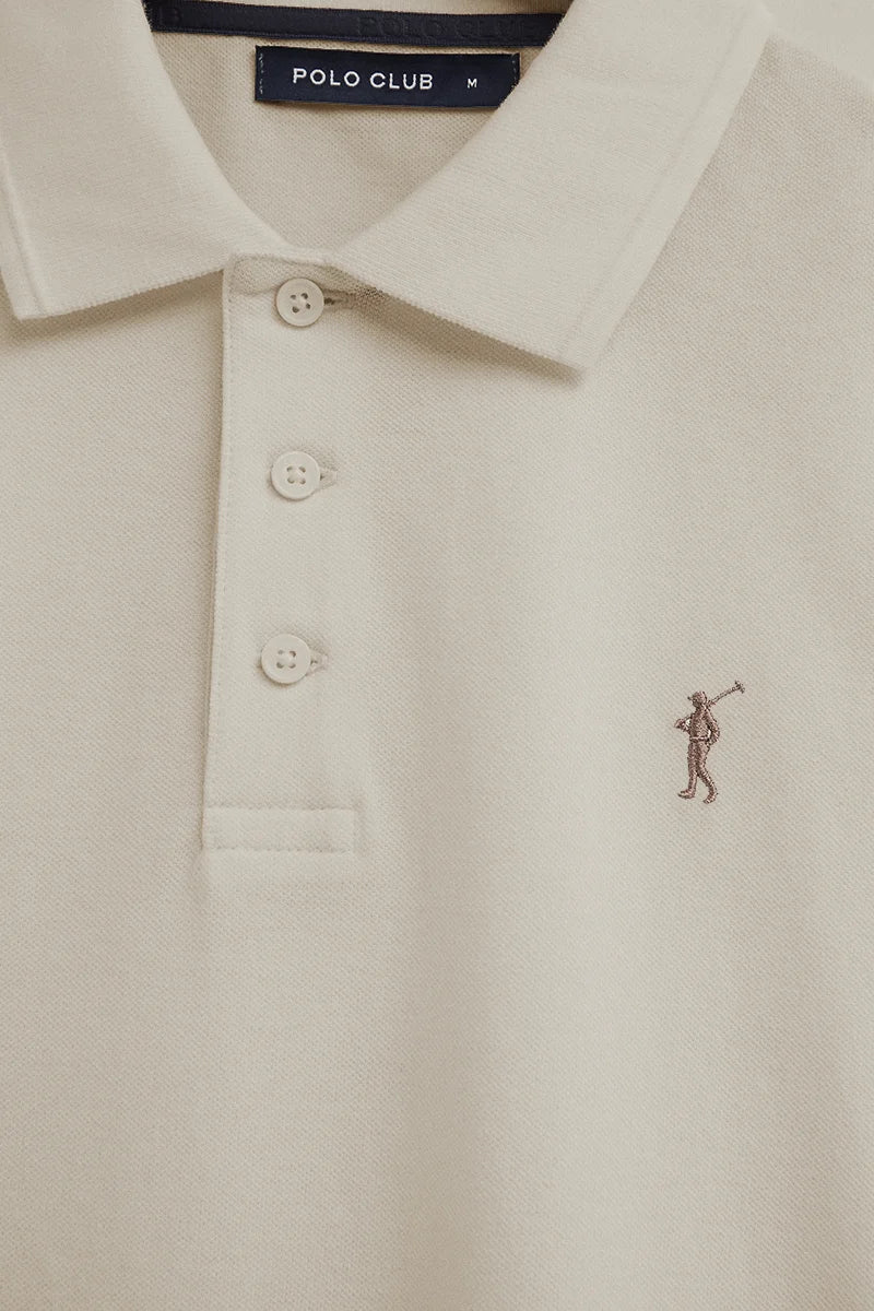 Beige short-sleeve polo shirt with Rigby Go embroidered logo - Image 7