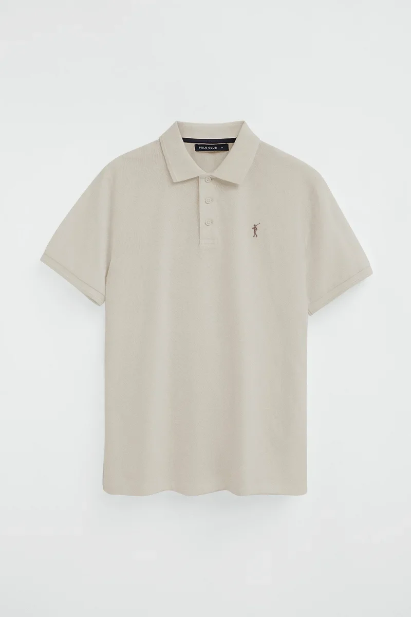 Beige short-sleeve polo shirt with Rigby Go embroidered logo - Image 9