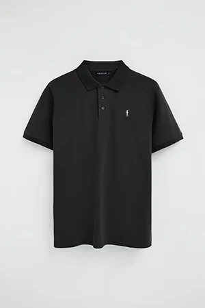 Black short-sleeve polo shirt with Rigby Go embroidered logo - Image 10