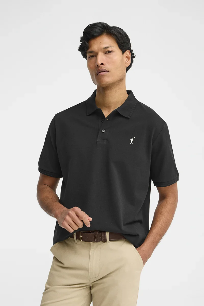 Black short-sleeve polo shirt with Rigby Go embroidered logo - Image 2