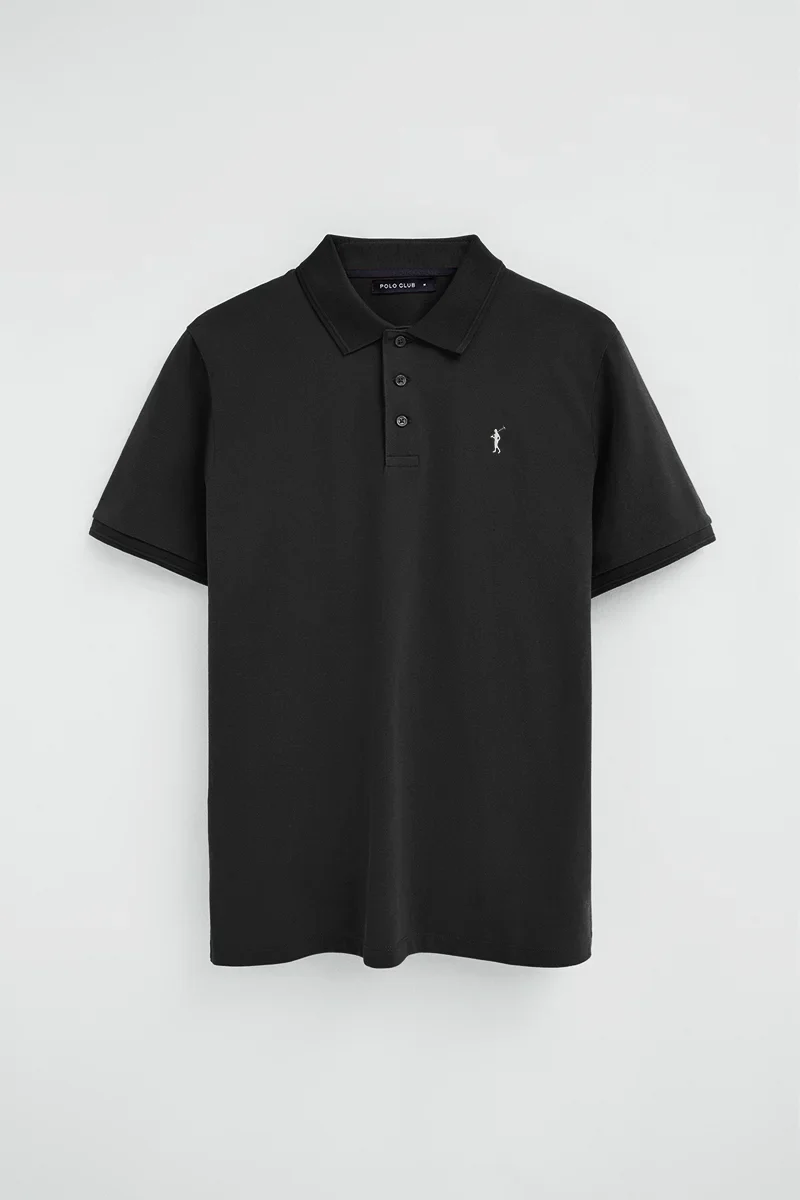 Black short-sleeve polo shirt with Rigby Go embroidered logo - Image 6