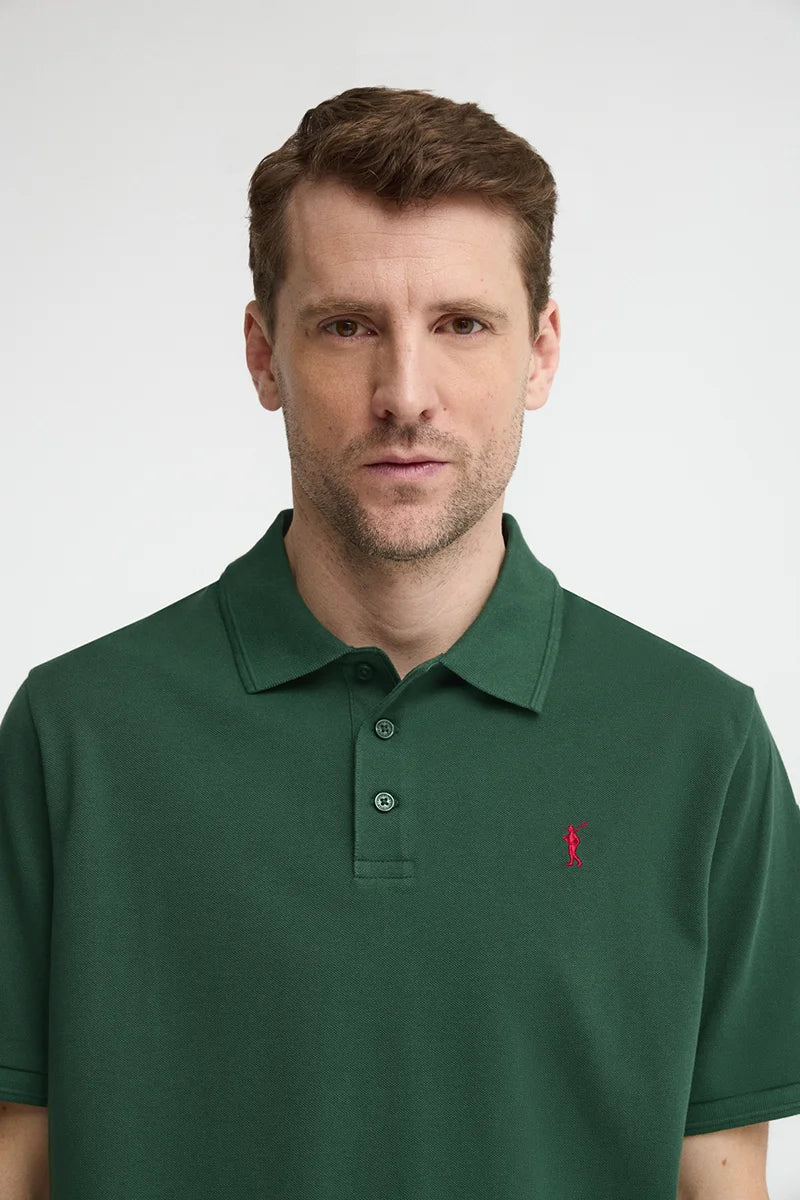 Bottle-green short-sleeve polo shirt with Rigby Go embroidered logo - Image 3