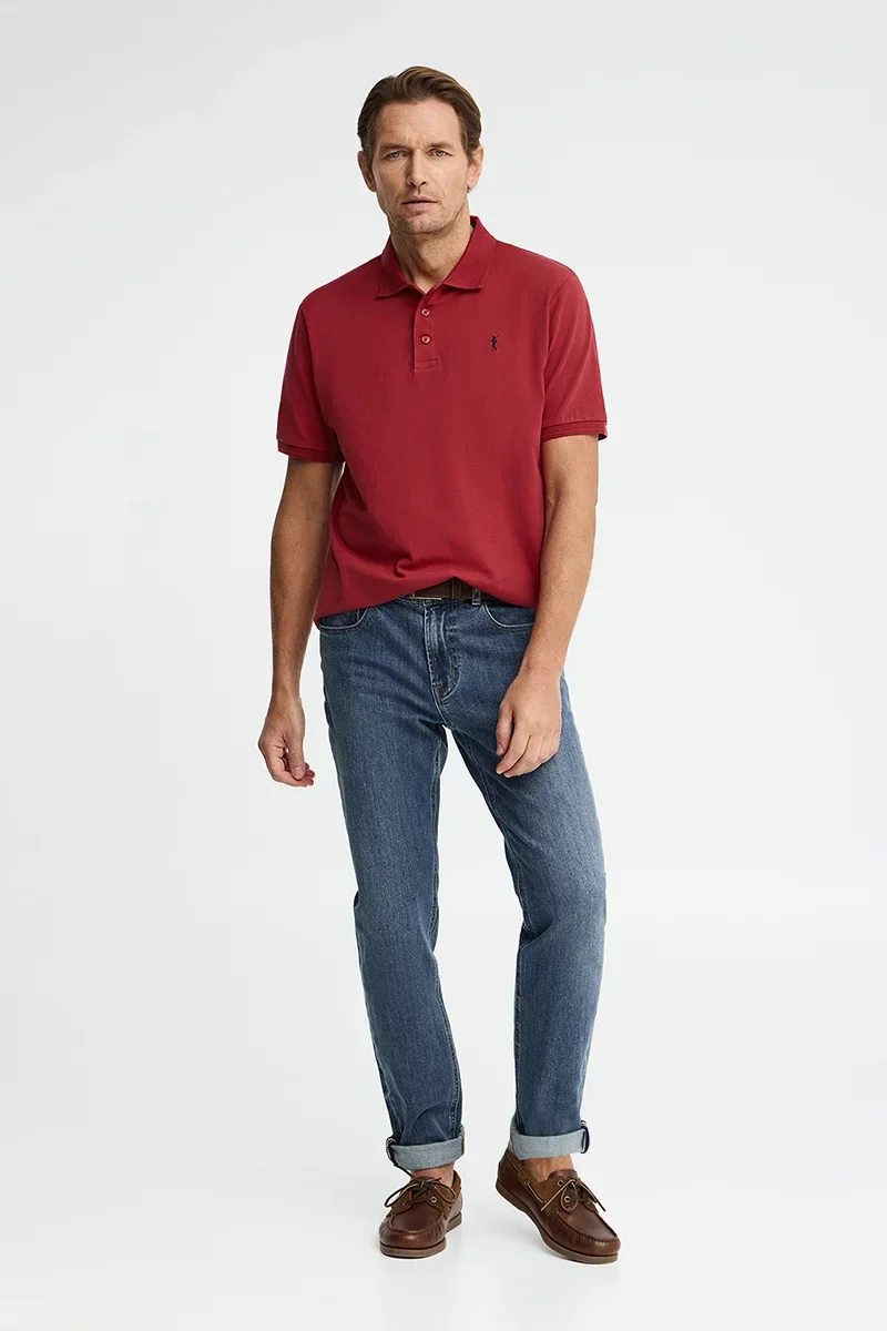 Burnt-red short-sleeve polo shirt with Rigby Go embroidered logo - Image 3