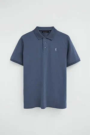 Denim-blue short-sleeve polo shirt with Rigby Go embroidered logo - Image 10