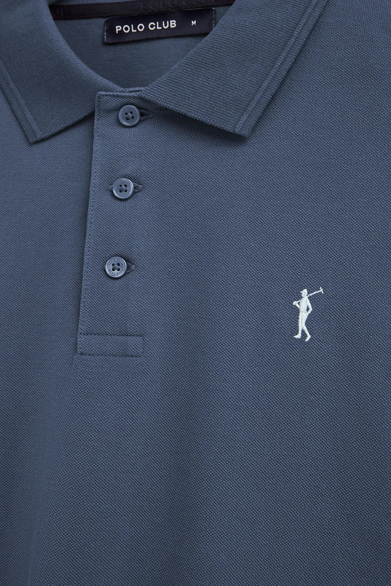 Denim-blue short-sleeve polo shirt with Rigby Go embroidered logo - Image 7
