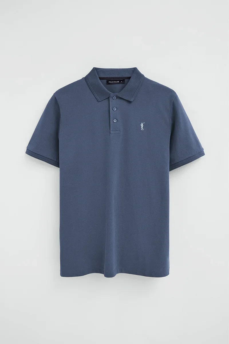 Denim-blue short-sleeve polo shirt with Rigby Go embroidered logo - Image 9