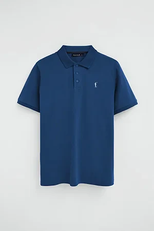 Indigo-blue short-sleeve polo shirt with Rigby Go embroidered logo - Image 11