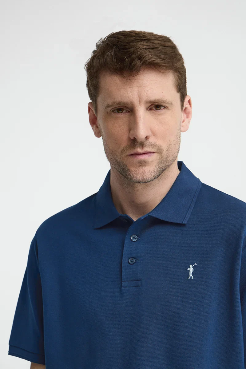 Indigo-blue short-sleeve polo shirt with Rigby Go embroidered logo - Image 2