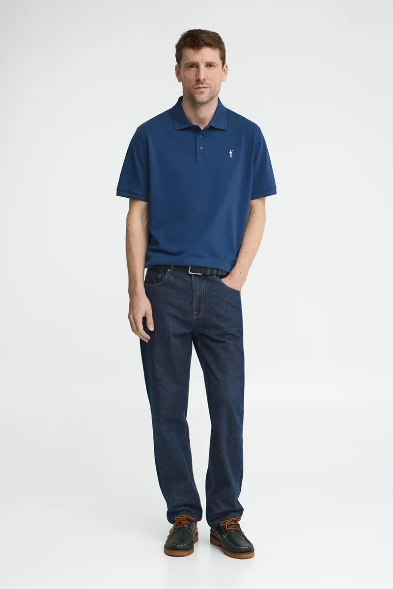 Indigo-blue short-sleeve polo shirt with Rigby Go embroidered logo - Image 3