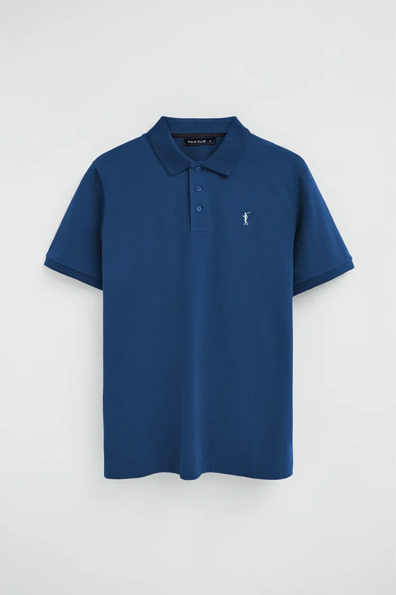 Indigo-blue short-sleeve polo shirt with Rigby Go embroidered logo - Image 7