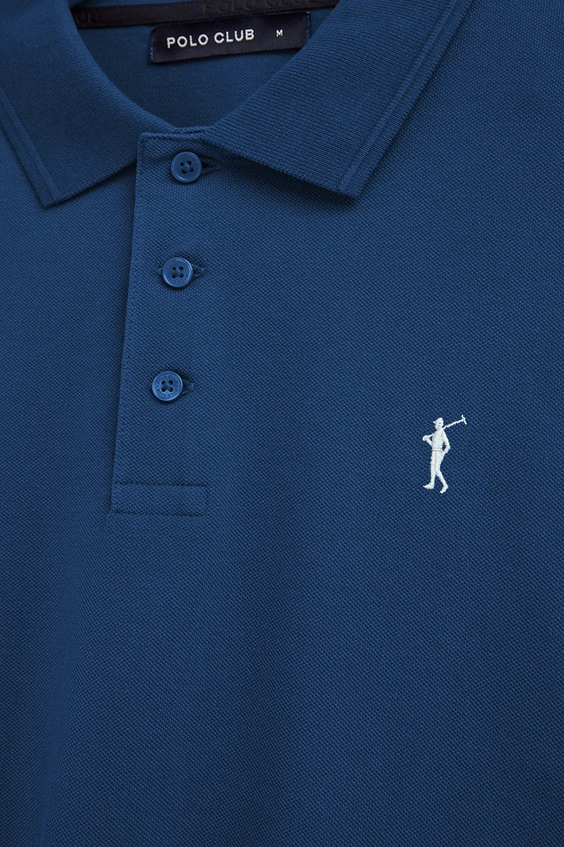 Indigo-blue short-sleeve polo shirt with Rigby Go embroidered logo - Image 8