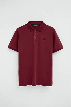 Maroon short-sleeve polo shirt with Rigby Go embroidered logo - Image 11