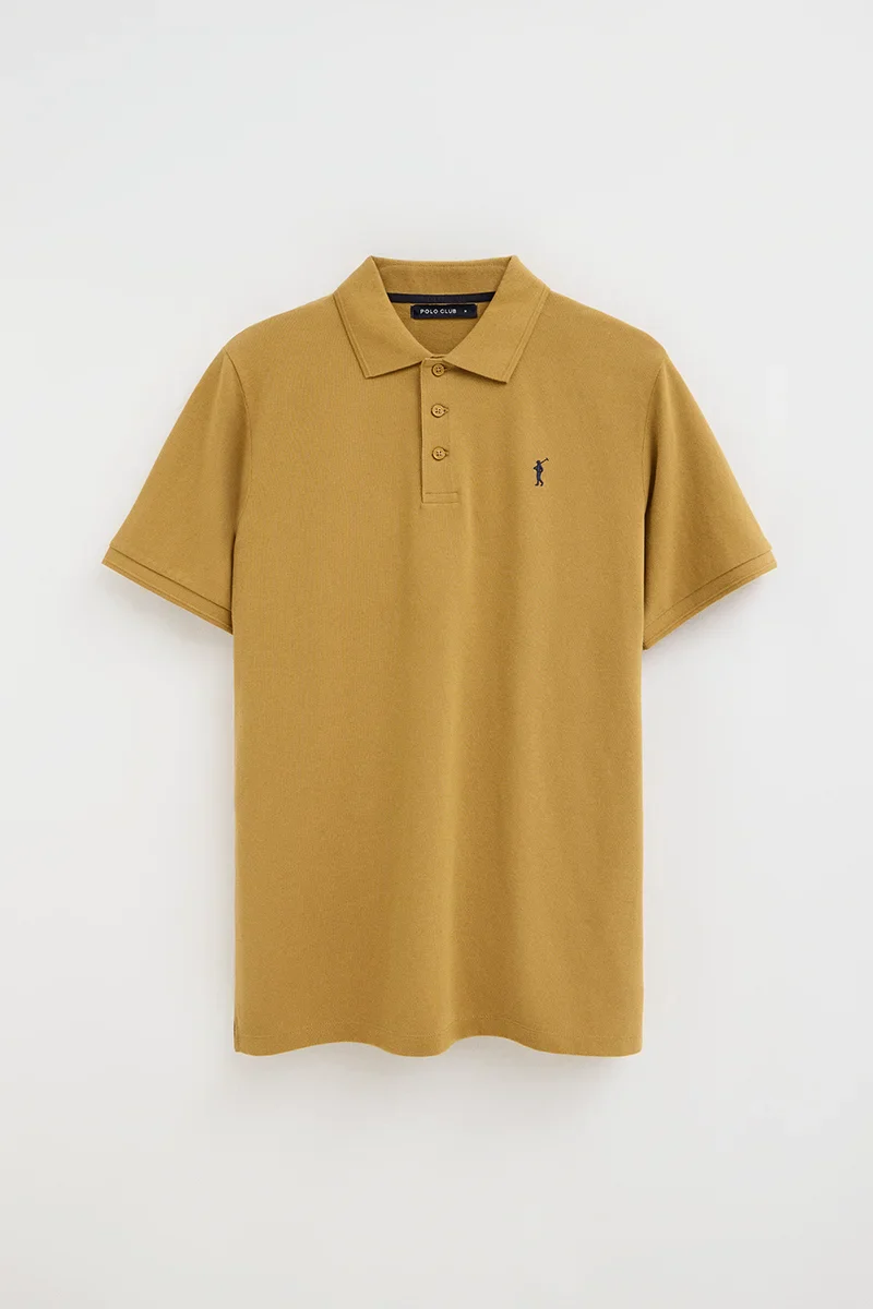 Mustard short-sleeve polo shirt with Rigby Go embroidered logo - Image 5
