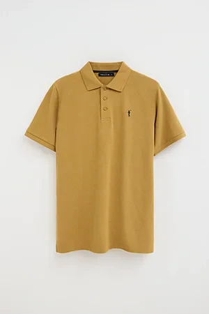 Mustard short-sleeve polo shirt with Rigby Go embroidered logo - Image 9