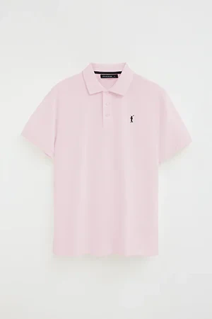 Pink short-sleeve polo shirt with Rigby Go embroidered logo - Image 10