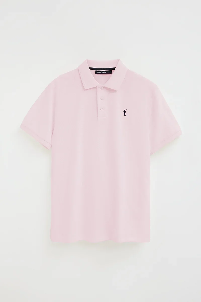 Pink short-sleeve polo shirt with Rigby Go embroidered logo - Image 6