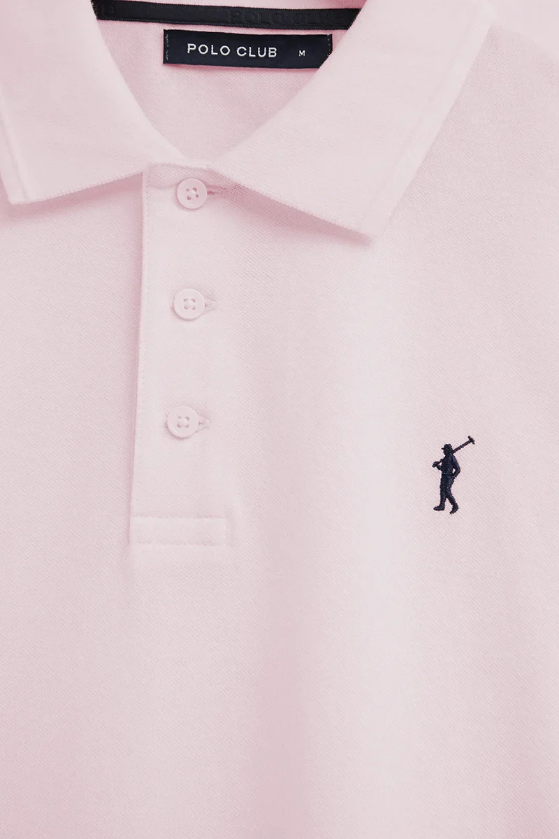 Pink short-sleeve polo shirt with Rigby Go embroidered logo - Image 7