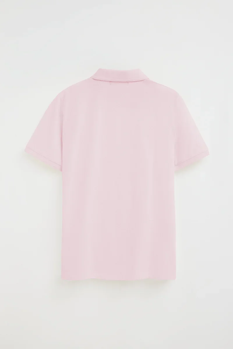 Pink short-sleeve polo shirt with Rigby Go embroidered logo - Image 8