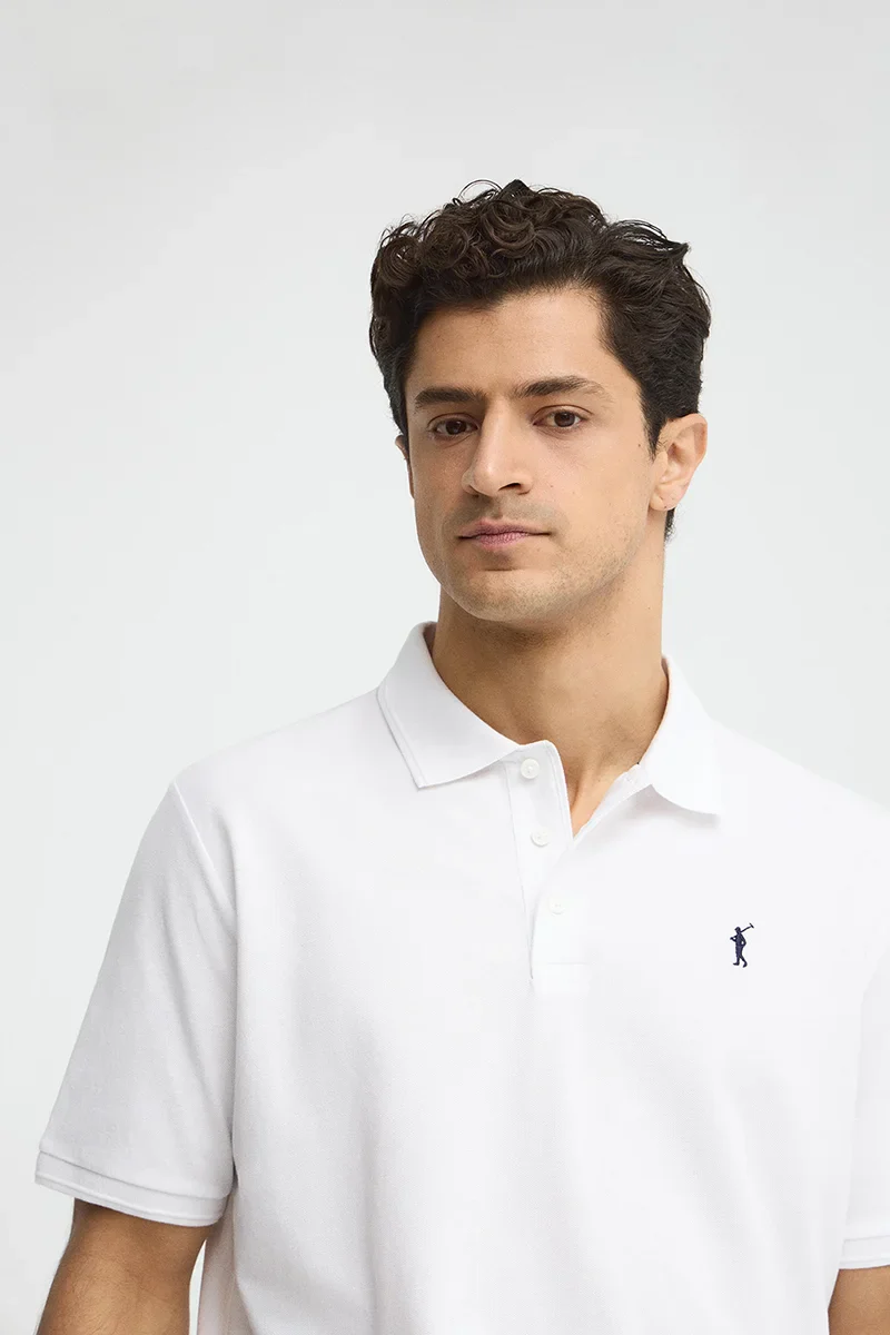 White short-sleeve polo shirt with Rigby Go embroidered logo - Image 3
