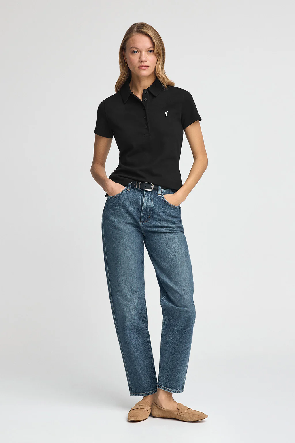 Black pique polo shirt with five-button collar and Rigby Go embroidery - Image 3