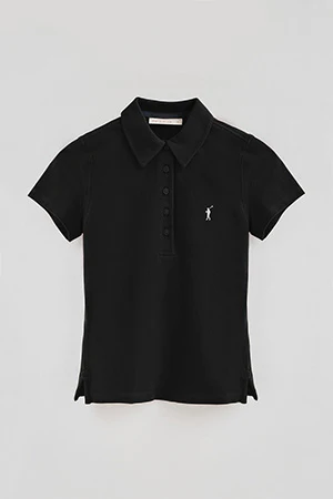 Black pique polo shirt with five-button collar and Rigby Go embroidery - Image 8