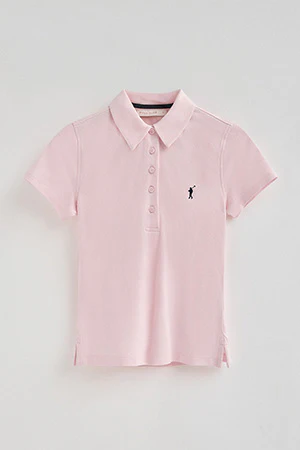 Pink pique polo shirt with five-button collar and Rigby Go embroidery - Image 9