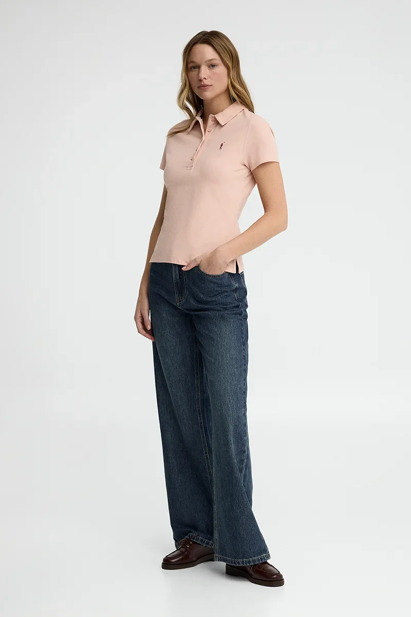 Blush-pink short-sleeve polo shirt with slim fit and Rigby Go embroidery - Image 4